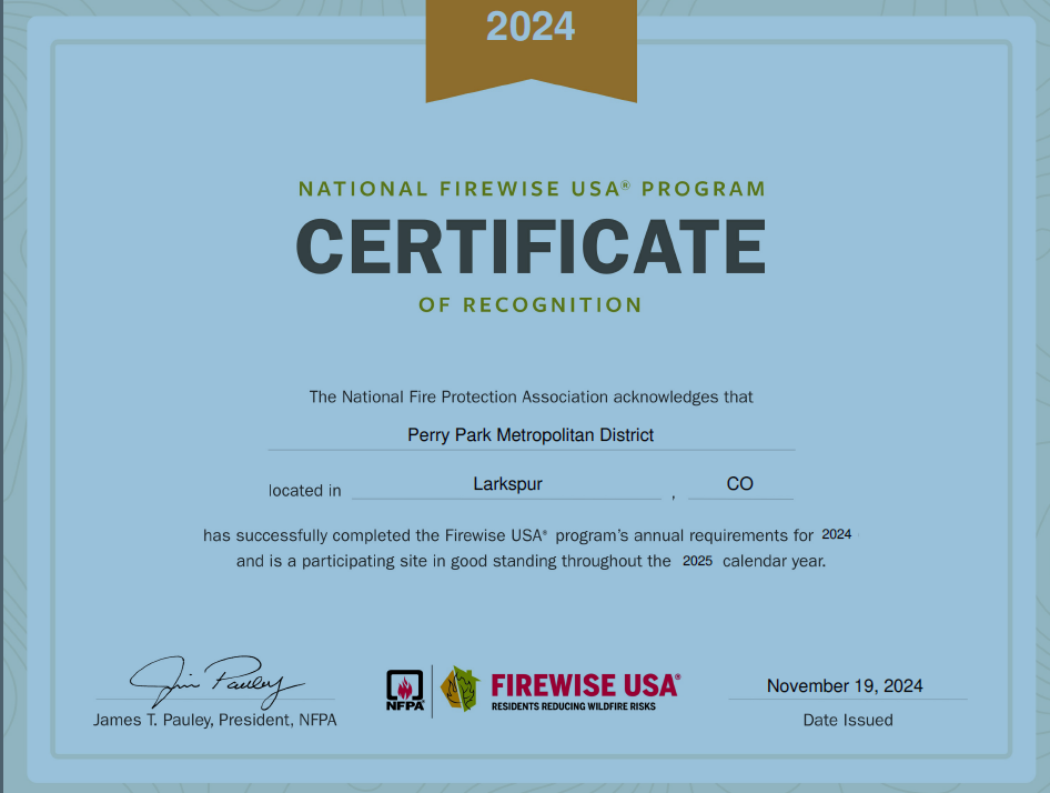 National Firewise USA Program Certificate of Recognition for 2024