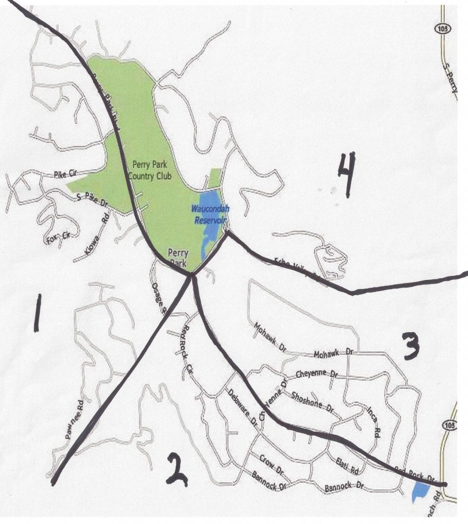 Map of the Perry Park area and the zones marked to indicate pickup dates