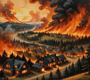 fire consuming trees and homes